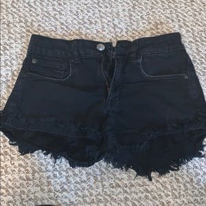 High Waist Black Denim Shorts